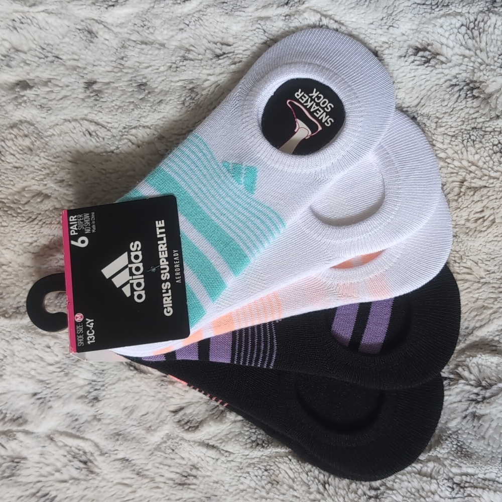 adidas Girls' Superlite No Show Sneaker Socks- 6 Pairs